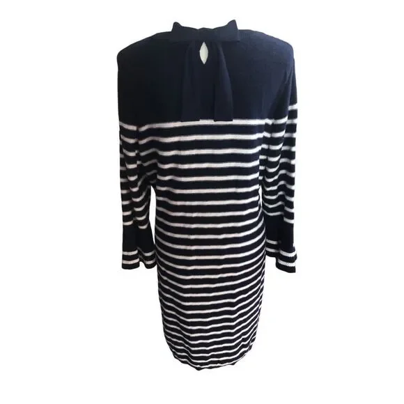 Navy sailor Talbots Navy Blue Ivory Cable Knit Wool Blend Sweater Dress Petite / - Picture 5 of 14
